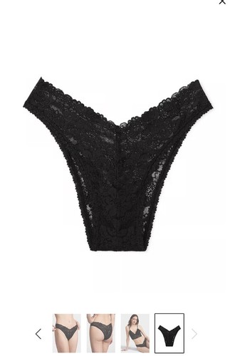 2 Victoria's Secret Pink Wink V Front Lace Brazilian Black Pink X Large Panties - Picture 4 of 9