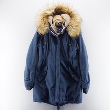 Kangol Womens Parka Coat Jacket 12 Blue Full Zip Quilted Fur Lined Hooded