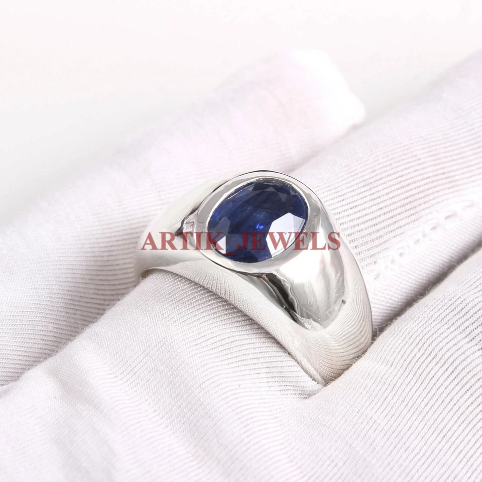 Piedra preciosa de cianita azul natural con anillo de plata de ley 925 para hombre #3106 Foto 3 de 3