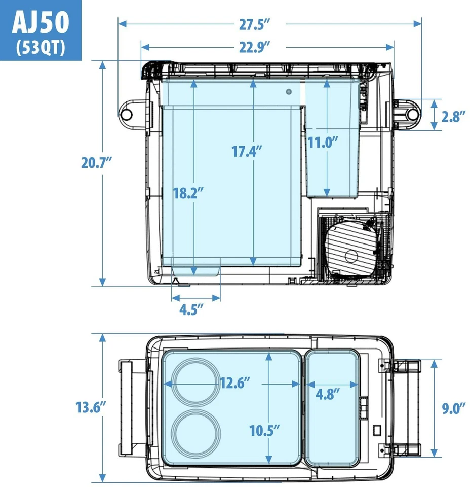 53QT Coche Nevera Congelador Camión Refrigerador Refrigerador de Viaje 12V Con Cubierta y Corredera Foto 4 de 4