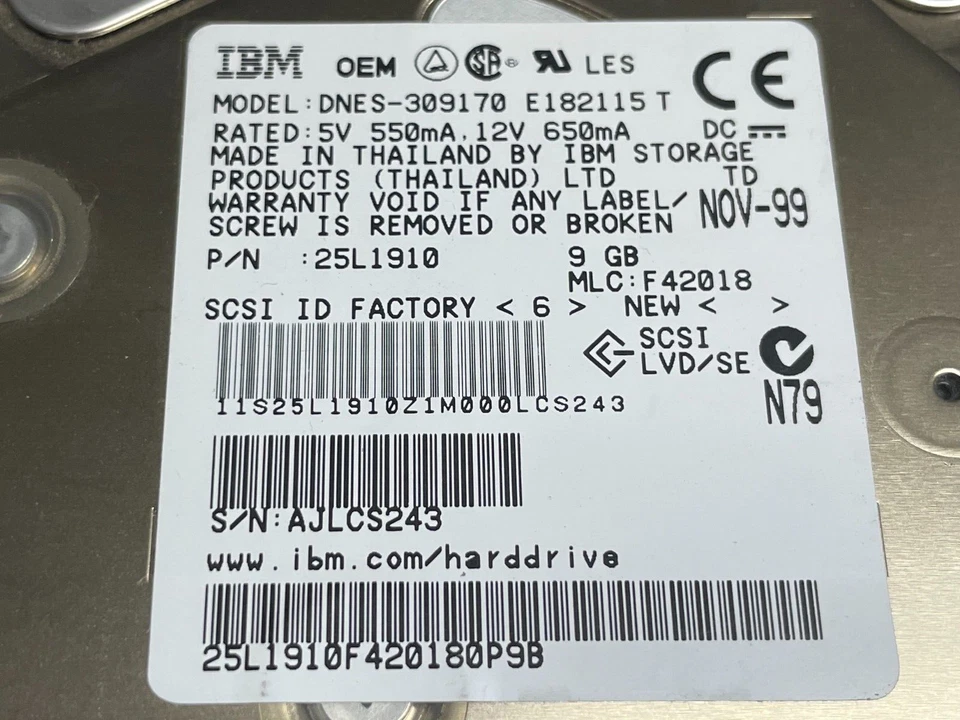 IBM DNES-309170 (25L1910) 9.1GB, 7200RPM, 3.5" SCSI Internal Hard Drive - Image 2 of 4