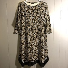 J. Jill Wearever Shift Dress Womens Size S Tan & Black Border Handkerchief Hem