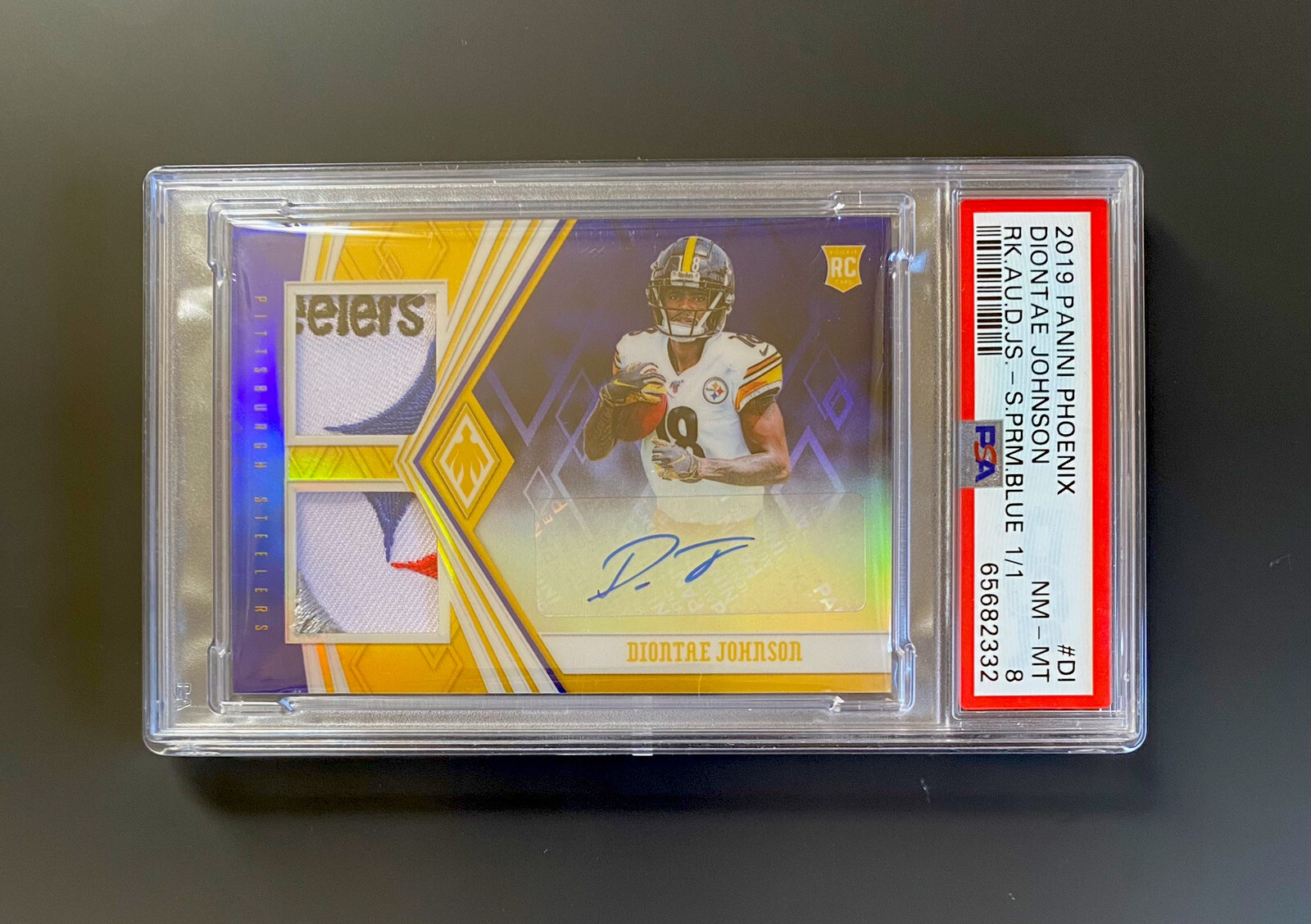 Diontae Johnson Panini Phoenix Rookie Autograph Dual Jersey #DI Super Prime Blue 1/1