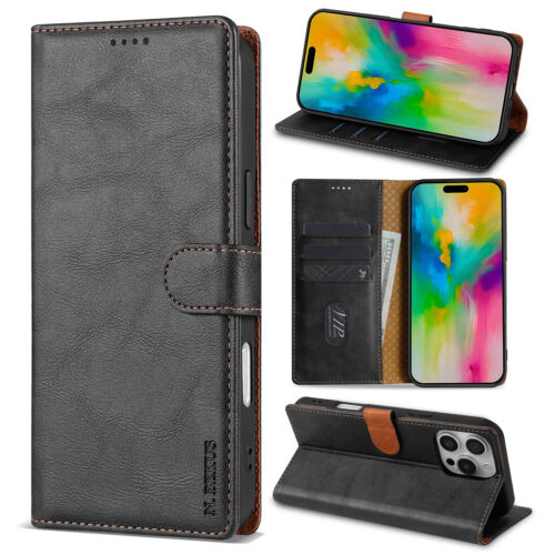 For iPhone 16 15 14 13 12 Pro Max Magnetic Leather Wallet Card Flip Case Cover - Picture 15 of 64