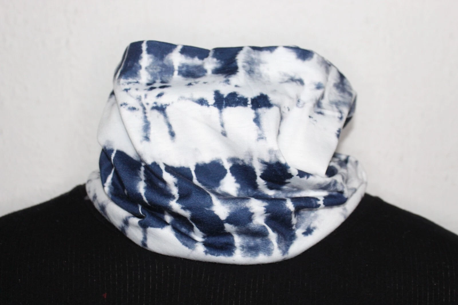 Neck warmer Snood scarf, tie dye blue and white abstract scarf,Eco friendly gift