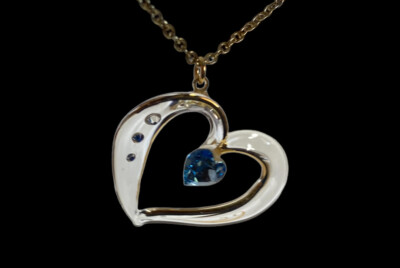 Blue Crystal Necklace Glass Baron Pendant Birthday Heart Birthstone  December