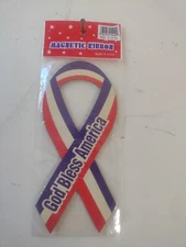 God Bless America Red White Blue Ribbon Magnet  8" Long x 3 7/8" Wide