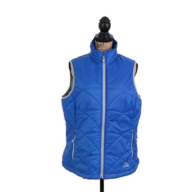 LL Bean Womens sz L Blue Quilted Full ZIp Vest Lightweight Zip Pockets