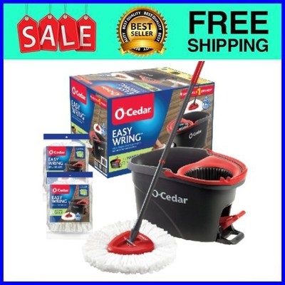 O-Cedar Easywring Microfiber Spin Mop&Bucket Floor Cleaning System 2Extra Refill