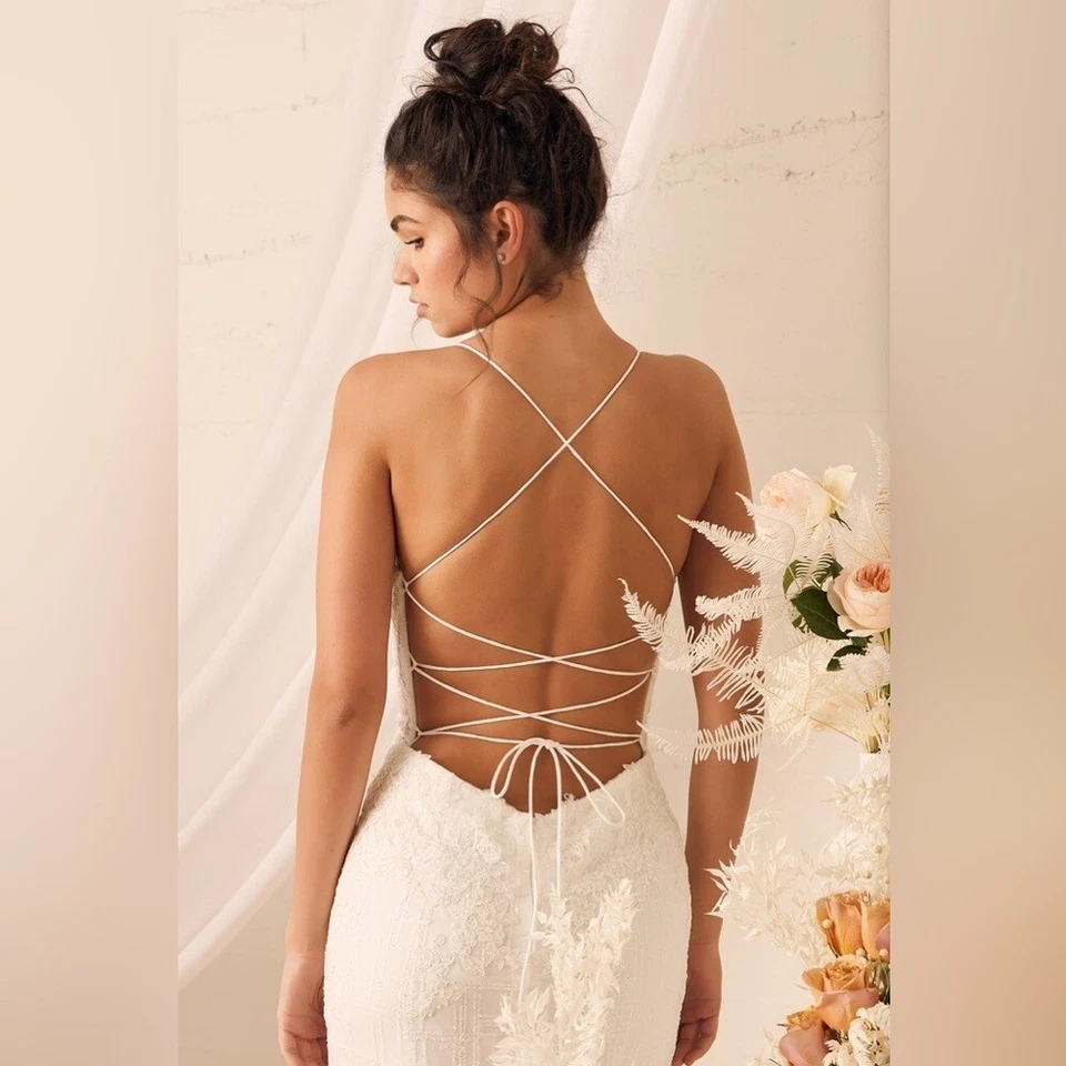 Vestido maxi de renda bordado com cadarço glitter branco tamanho 4 - Novo sem etiquetas Lulus Wonderstruck - Imagem 2 de 4