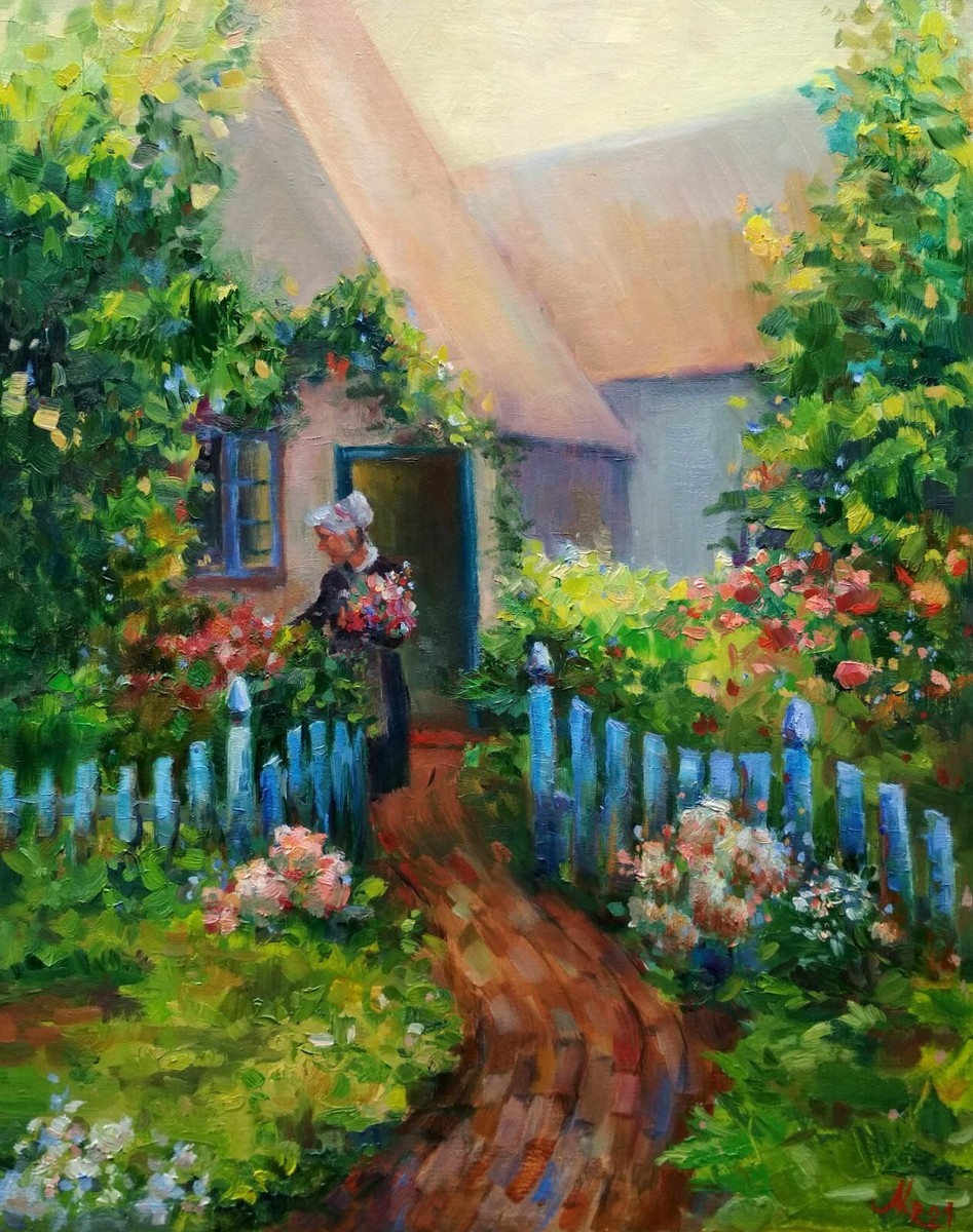 French Garden Original oil painting Floral landscape Impressionism