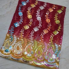 Stunning Indian Dupatta Long Scarf Sequins Hand Embroidery Georgette Veil Stole