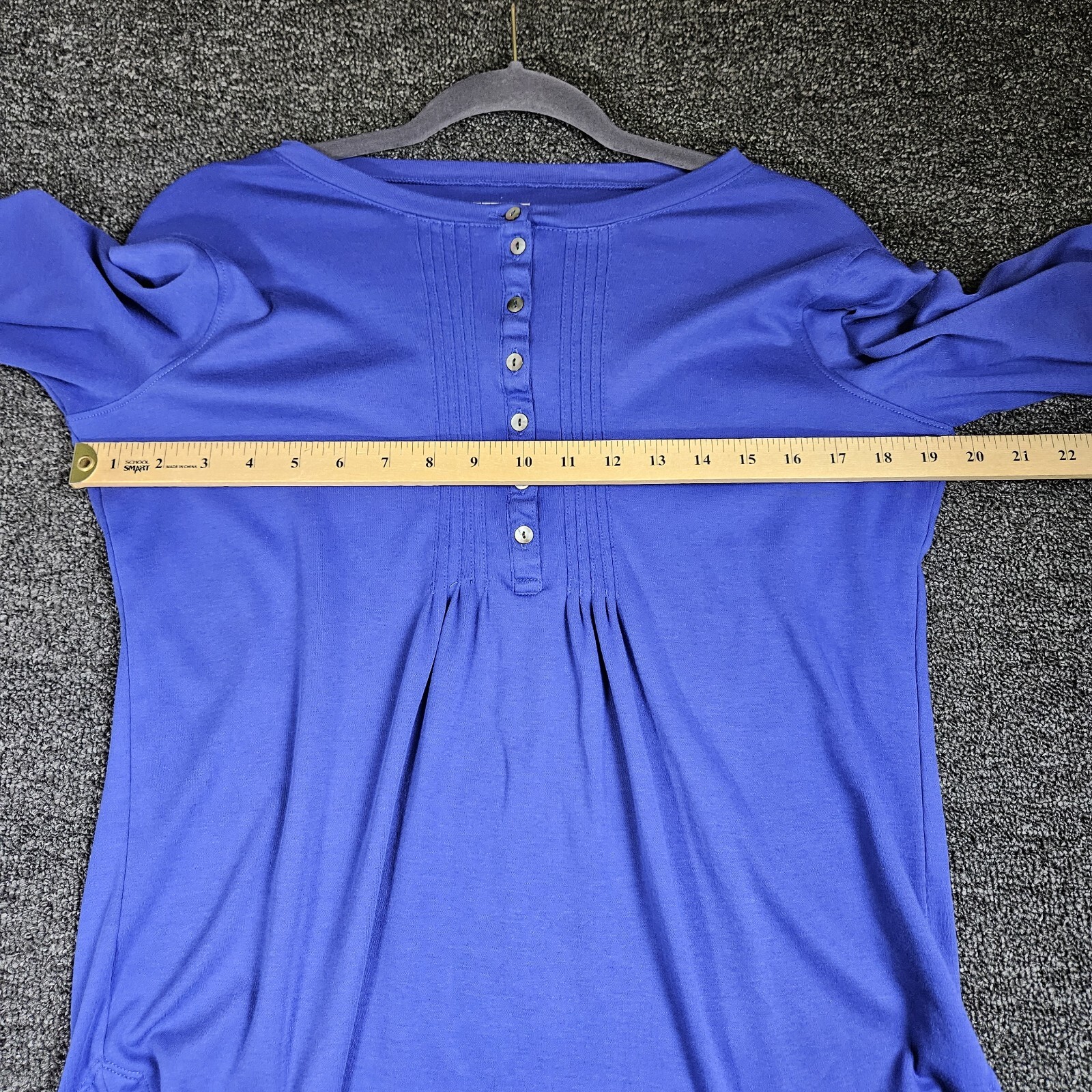 LL BEAN T Shirt Womens Medium Reg Blue 100 Cotton 3/4 Sleeve Pleated