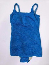 Vintage Blue Textured Crinkle One Piece Swimsuit Size 12 73080M