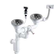 ⒽⒾⓉ DOPPELSIPHON ABLAUFGARNITUR 3,5'' ABLAUFFERNBEDIENUNG KÜCHENSPÜL SPÜLBECKEN 