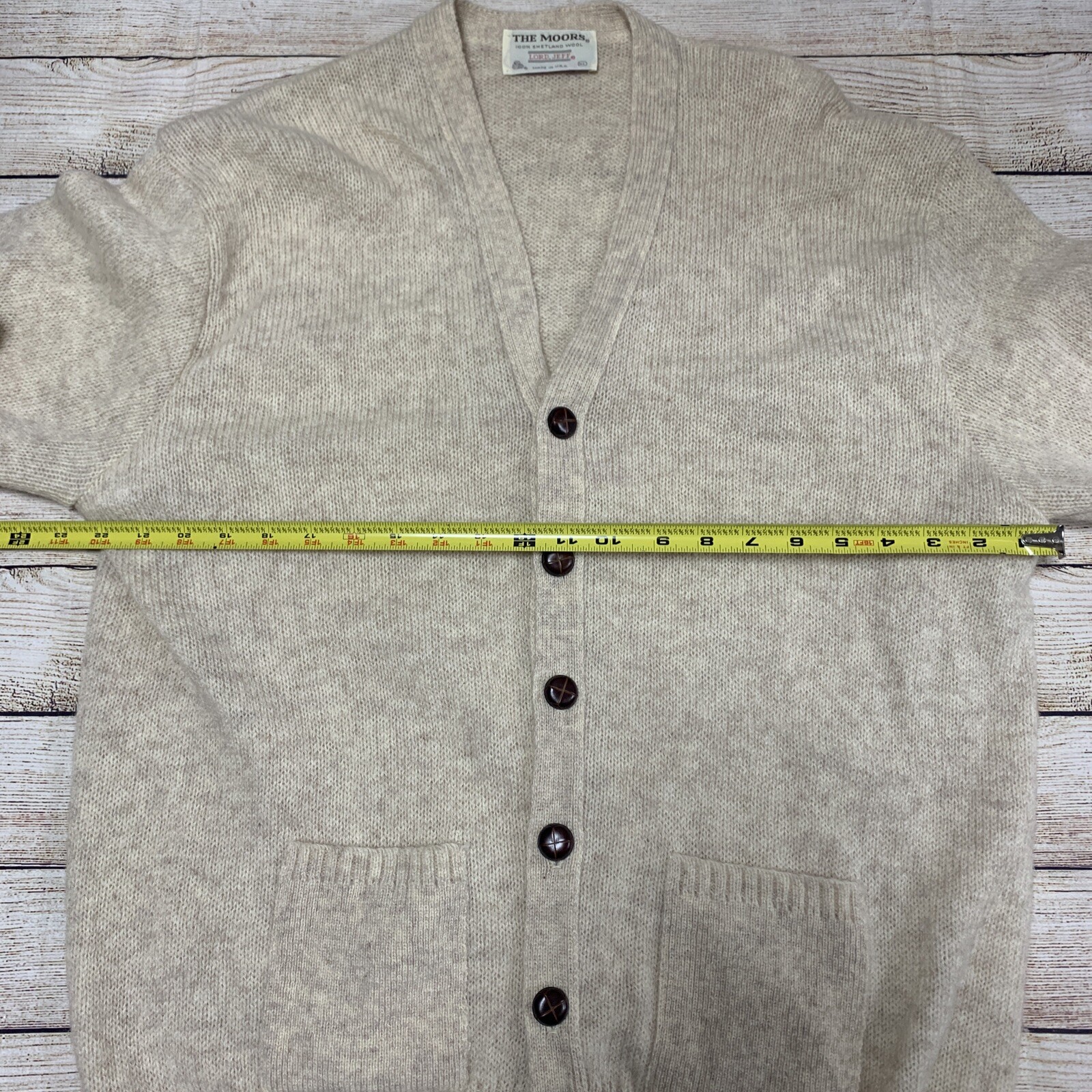 The Moors Lord Jeff Cardigan Sweater Knit Beige Mens XL Shetland Wool