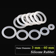Metric O.D= 3mm to 60mm O-Rings Clear Silicone Rubber Seals Washers for Hardware