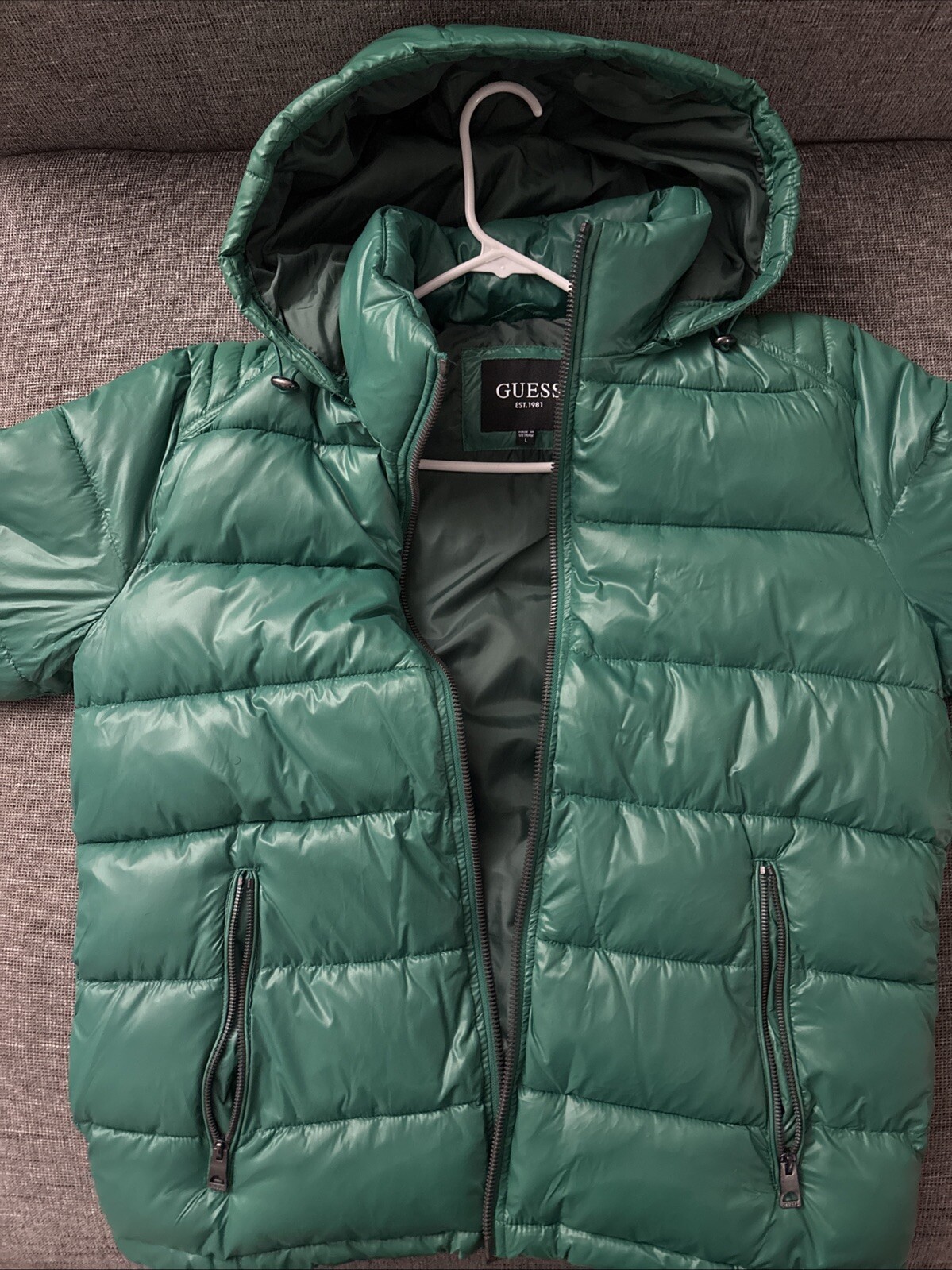 Men's Large Green Guess Puffer Jacket-image