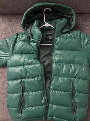 guess puffer jacket mens large green