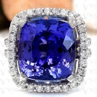10.15ct Cushion Cut Natural Tanzanite Gemstones Diamond Ring Real 14K White Gold