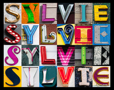 SYLVIE Name Poster featuring photos of actual sign letters