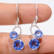 Natural Tanzanite Zircon Gemstone Jewelry Blue Dangle Earrings Birthday Gift CY