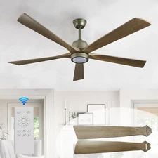 60 inch Gray Wooden fan blades Ceiling Fan with 3 Color LED Light Kit and Remote