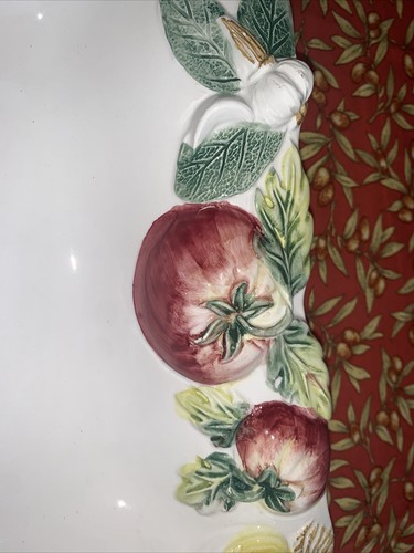 Large Deep Serving Dish Italy Raised 3D Hand Painted 17”x12”x3” - Picture 2 of 6