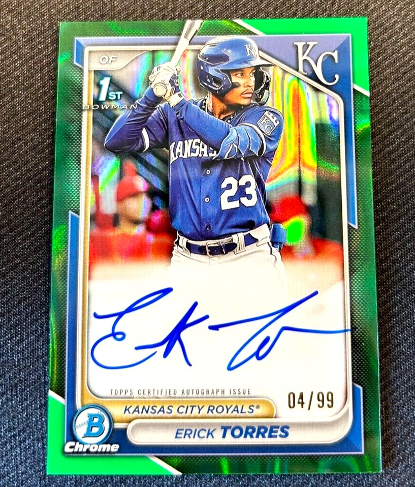 Erick Torres 1st AUTO #/99 GREEN LAVA REFRACTOR 2024 BOWMAN CHROME Royals