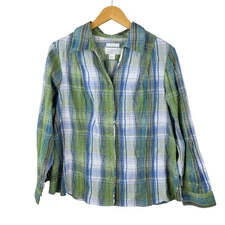 CJ Banks Button Up Top Plus Size 1X Plaid Tartain Green Professional Career