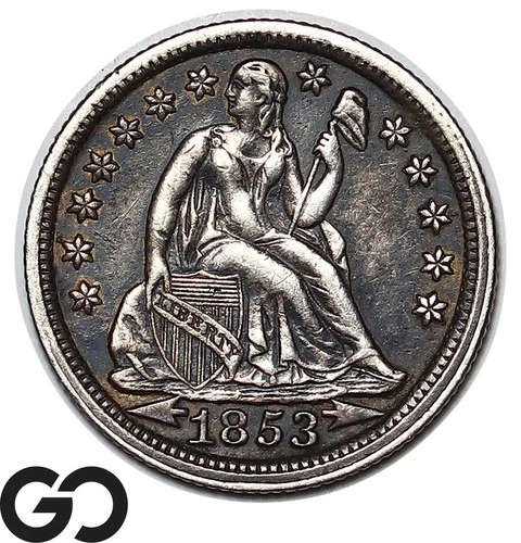 1853 Seated Liberty Dime, Arrows, Tougher Choice XF++ Collector Type Coin