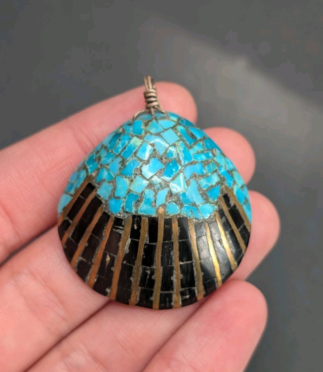 Santo Domingo Style Shell Seashell Turquoise Ston… - image 2