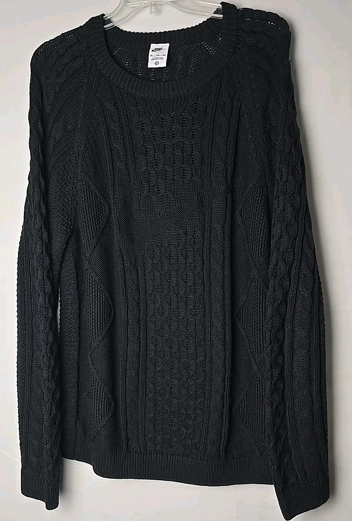Men’s Nike Life Black Cable Knit Center Swoosh Sweater Size 2XL