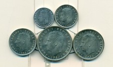 5 AU-UNC COINS from SPAIN - 50 CENTIMOS and 5, 25, 50 & 100 PESETAS (ALL 1982)