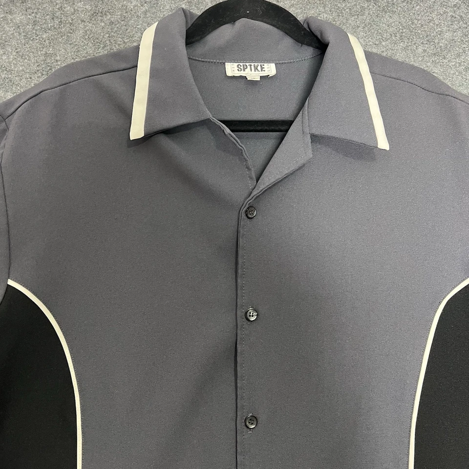 "Camisa de Bowling Spike Vintage Años 70 80 Talla Mediana 44"" Pecho Hecha en EE. UU. Rockabilly" Foto 4 de 4