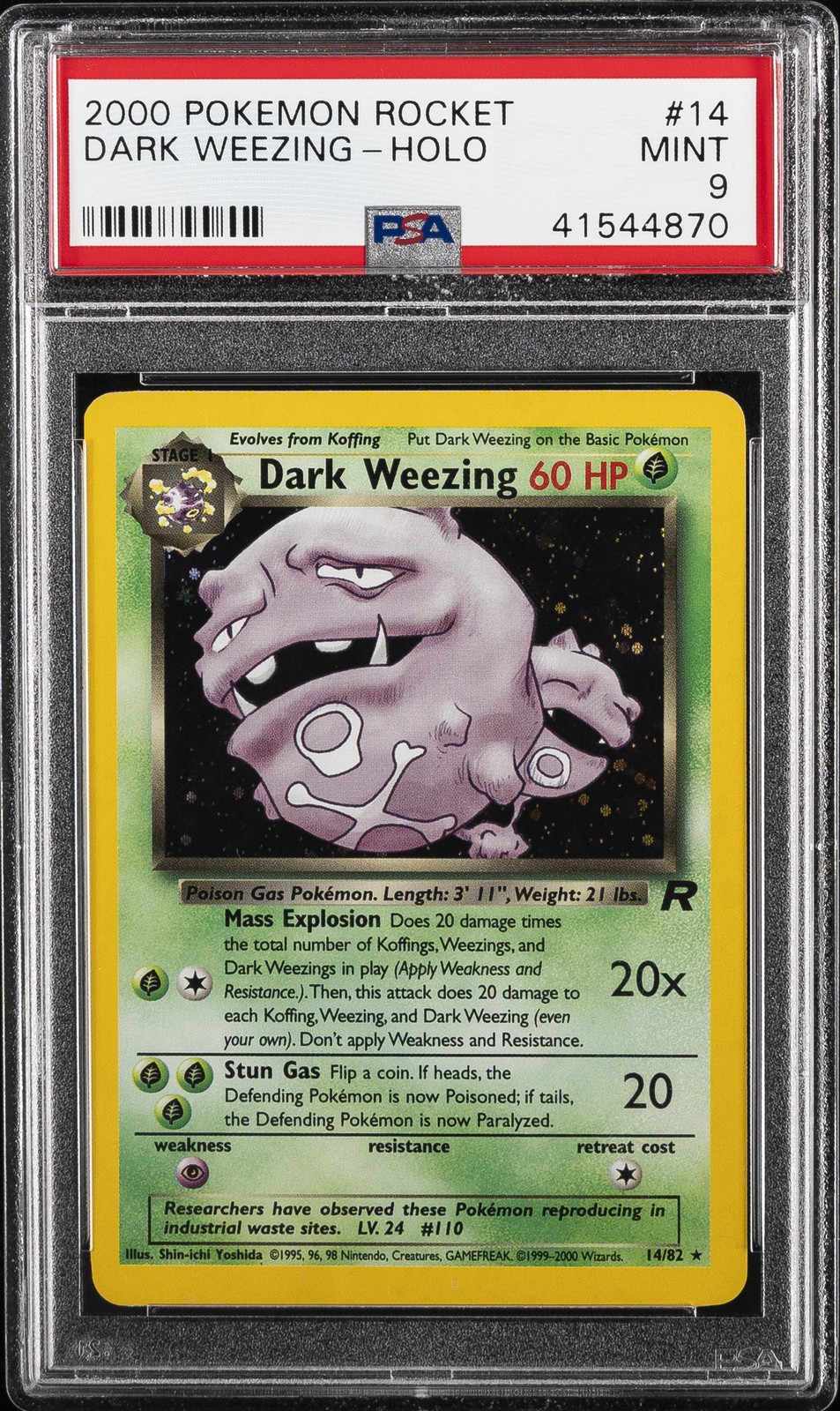 2000 POKEMON ROCKET #14 DARK WEEZING-HOLO PSA 9