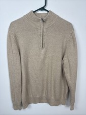 Men  s Croft  Barrow Beige Khaki Sweater Large 1/4 Zip Pullover Soft Cozy Warm