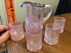 Vintage Fenton Glass Pink Iridescent Mini Pitcher and Glasses Set with Plum Rim — photo 4