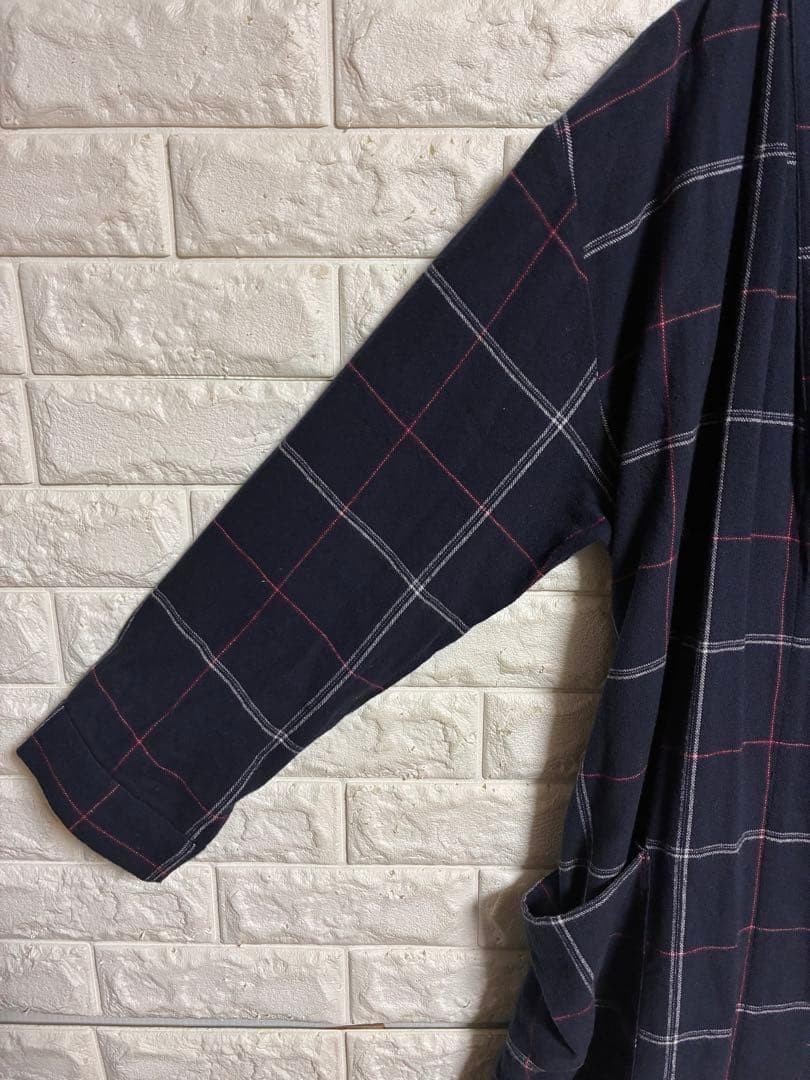 179 Checked Long Sleeve Buttonless Jacket Cotton … - image 7