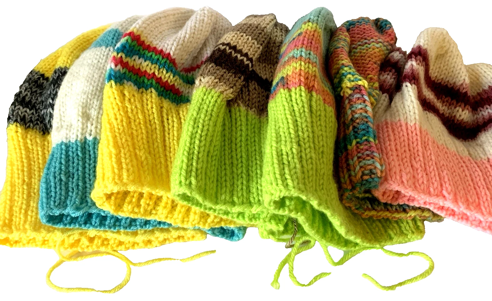 Lot of 7 Hand Knitted Beanies Hat Multicolor Unfinished Assorted
Opens in a new window or tab