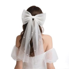 Bridal Bow Veil Hair Clip Wedding Veil for Brides, Bachelorette Party Accesso...