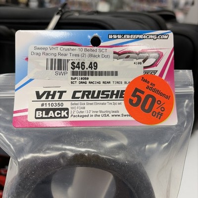 Sweep VHT Crusher - 10 Belted SCT Drag Racing Rear Tires (2) (Black Dot)