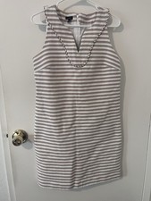 Talbots Sunlight Stripe Shift Dress Beige White Stripe 6 Classic Coastal EUC