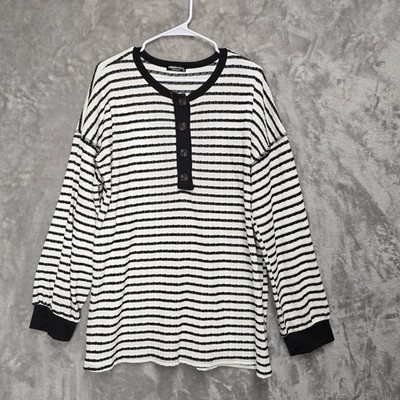 Heimish USA Women 2X Stretchy Tunic Top Shirt Long Sleeve Striped Button Comfort