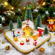 29 Pcs Christmas Village Set, Miniature Christmas Figures Mini Trees Village Hou
