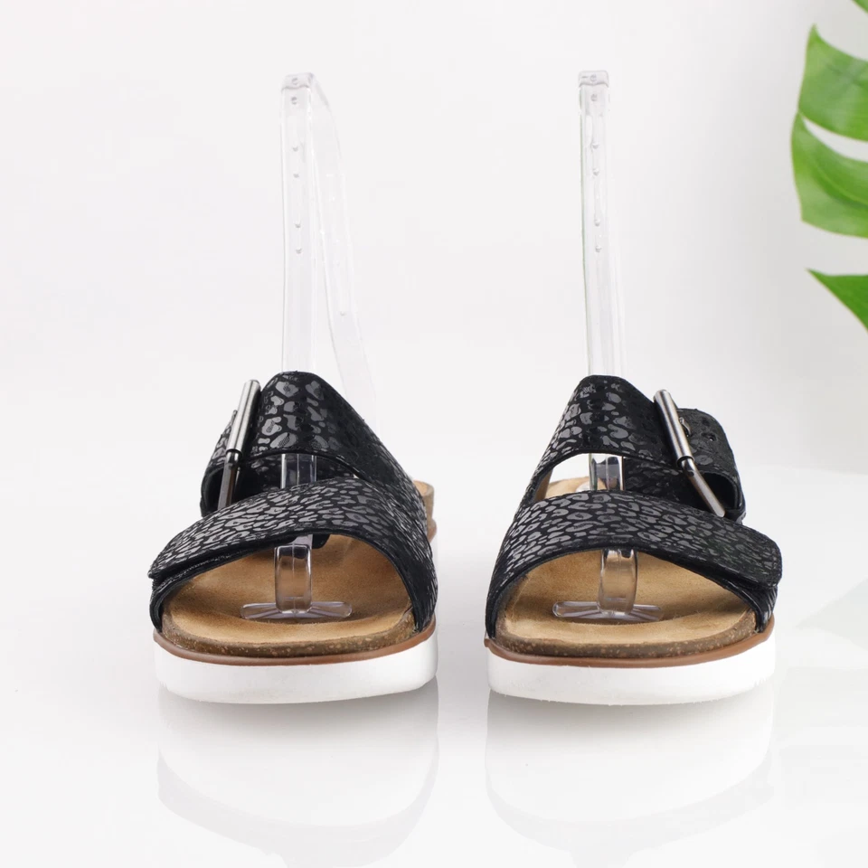 Sandália Clarks Feminina Elayne Ease Tamanho 9.5 M Preta Nubuck Ajustável Slide Confortável - Imagem 2 de 4