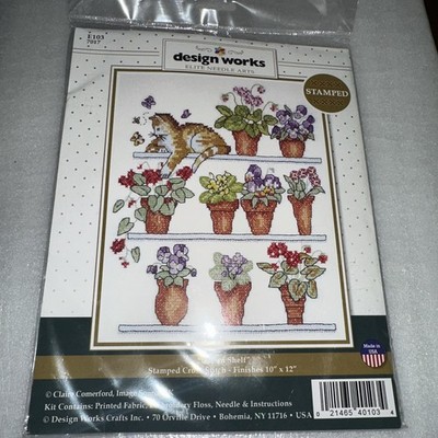 Design Works Stamped Cross Stitch Kit Cat On A Shelf New Sealed