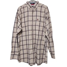 Wrangler George Straight Cowboy Cut Long Sleeve Brown Tan Plaid Button Shirt XL