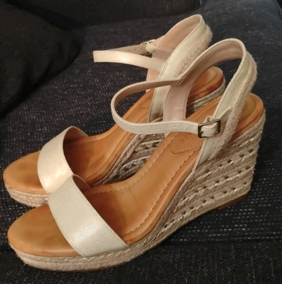 Kelly & Katie Gwennan Alpargata Plataforma Rayas Yute Beige Cuñas Sandalias 11M Foto 4 de 4