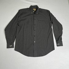 ROUNDTREE YORKE Gold Label Black White Plaid Non-Iron Cotton Medium